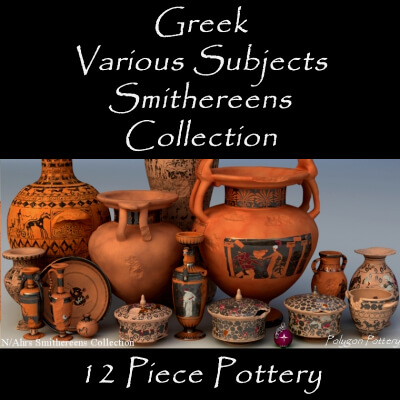 Greek Various Subjects Smithereens Col 12 Piece Pottery