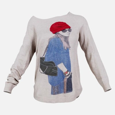 Beige Pull Woman Decoration Red Hat