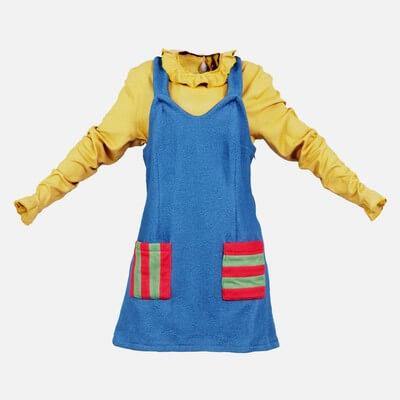 Cute Blue Felt Dress Yellow Shirt