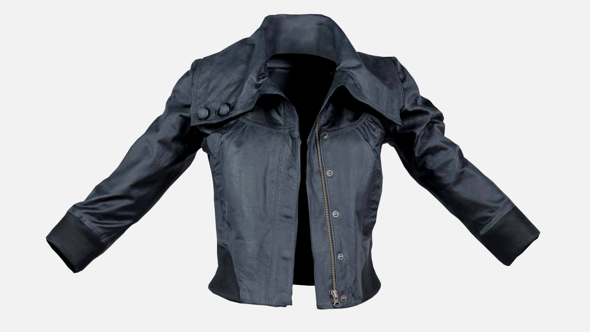 Mini Black Leather Jacket Open - 3D Model by Polygonal Miniatures