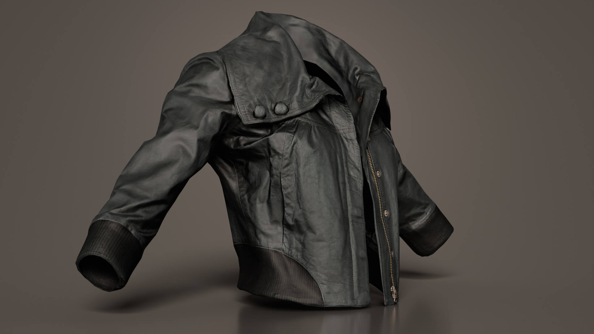 Mini Black Leather Jacket Open - 3D Model by Polygonal Miniatures