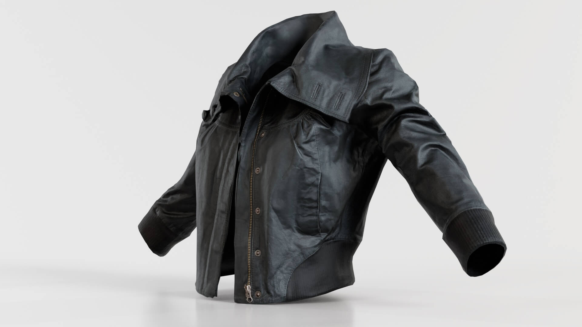 Mini Black Leather Jacket Open - 3D Model by Polygonal Miniatures