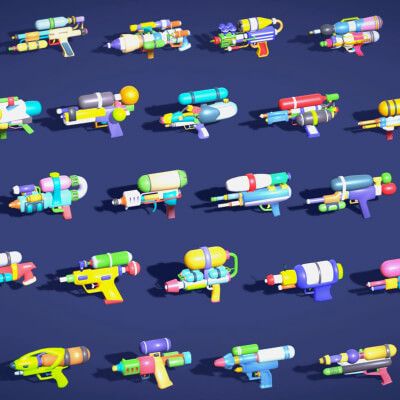 Water Gun Blaster Toys Pack - Lowpoly Stylized Toon Toys by Polygonal Studios