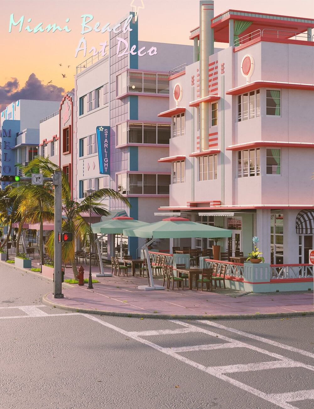Miami Beach Art Deco District Daz Content by PrefoX