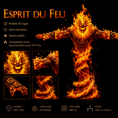 Fire Spirit Lava Elemental Rigged Creature