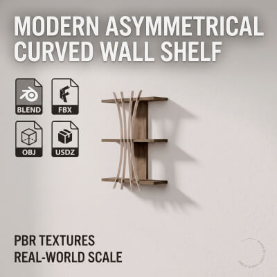 Asymmetrical Curved Wood &amp Bentwood Wall Shelf by puscas_adryan