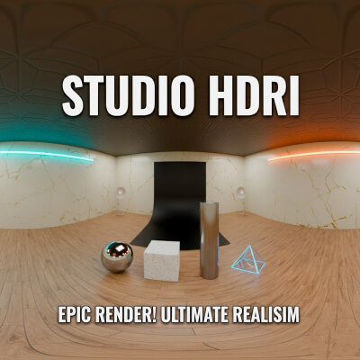 Elegant Marble & Wood Studio HDRI with Black Backdrop