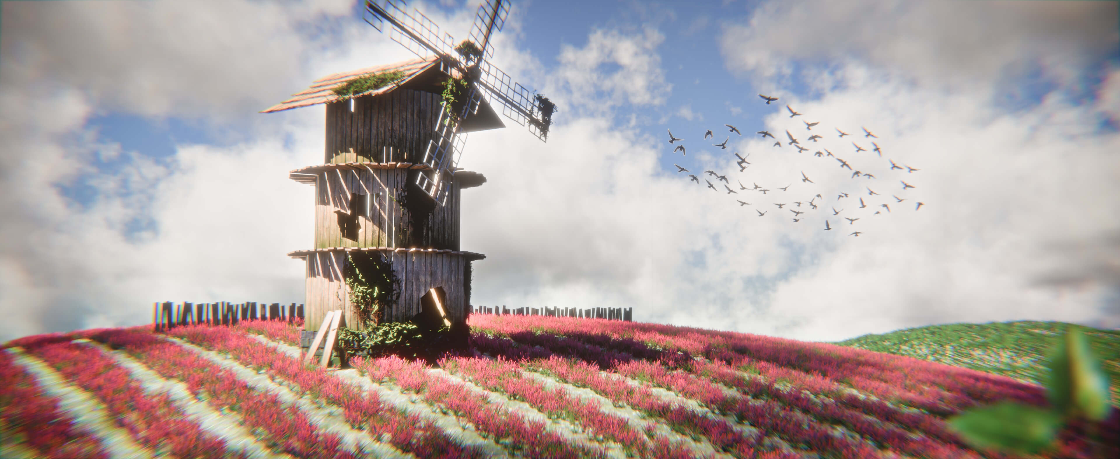 Forgotten Windmill A Voxel Landscape Dream 3D Render