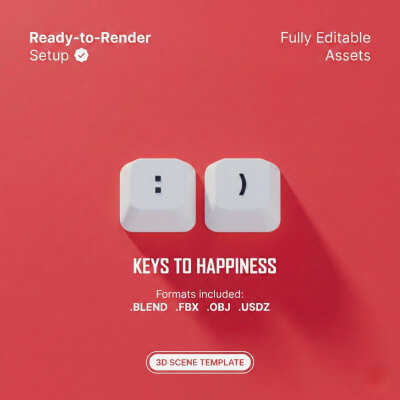 &quotKeys To Happiness&quot 3D Scene Template - Smiley Fac