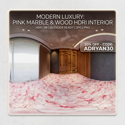 Luxe Modern Interior HDRI Pink Marble & Warm Wood
