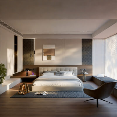 Luxury Modern Minimalist Bedroom Scene