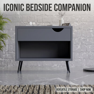 Minimalist Gray Nightstand in an Industrial Bedroom Setting