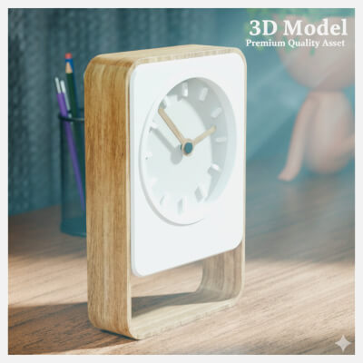 Modern Minimalist Desk Clock Wood and White 3D Model