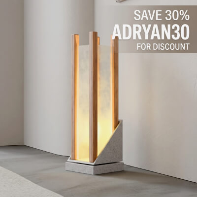 Modern Minimalist Japandi Wood & Concrete Lamp by puscas_adryan
