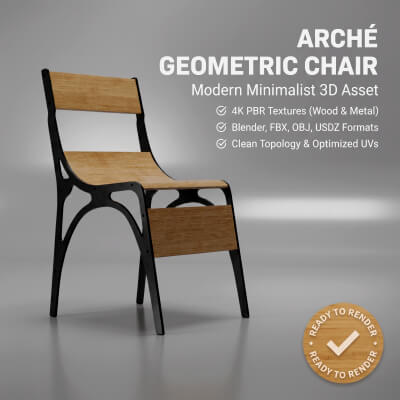 Modern Minimalist Wood and Industrial Metal Chair 3D Model by puscas_adryan