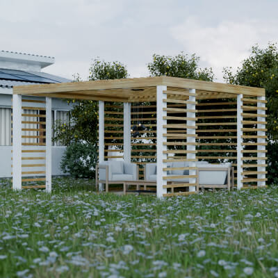 Modern Wooden and White Pergola 3D Model