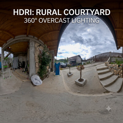 Overcast Rural Courtyard and Unfinished Build HDRI