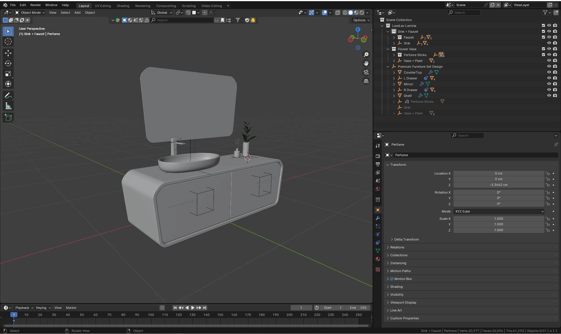 Premium Bathroom Furniture Set - Luxelav Lumina 3D Model by puscas_adryan
