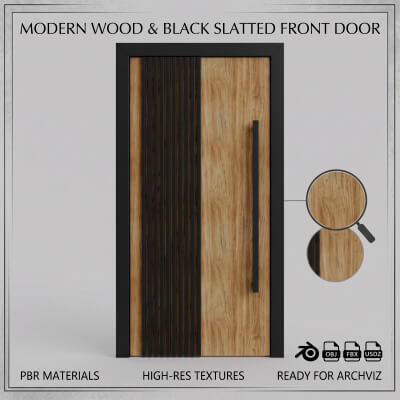 Wood & Slatted Metal Front Door 3D Model