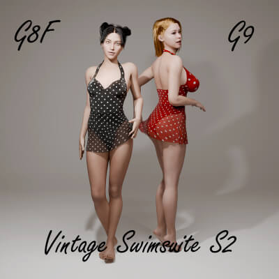 Vintage Swimsuit S2 for Genesis 8 Female / Genesis 9 by R3DCloth