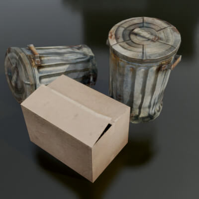 Garbage Bin and Box 3D Model Free