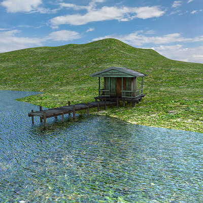 R3D Mountain Lake and Hut Props for Daz 3D Free by Rango2001
