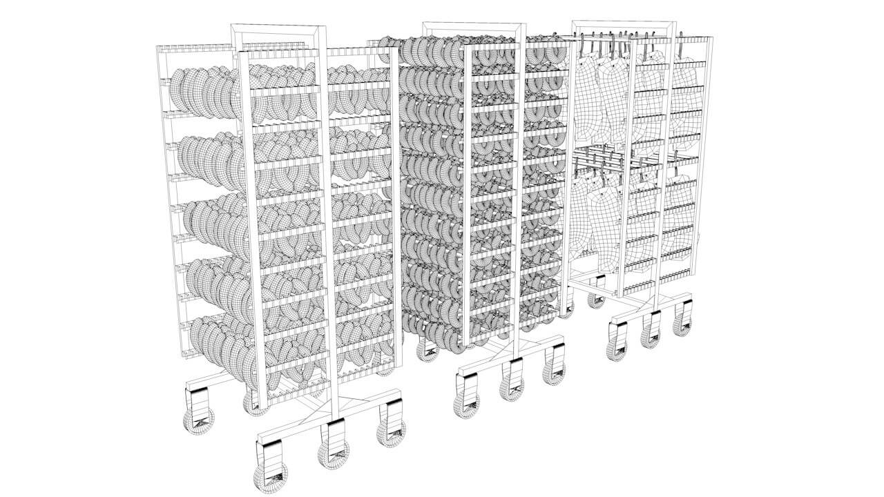 Drying Chamber Dolly Cart Rack 3D Model by realityscanning