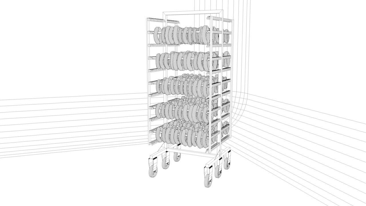 Drying Chamber Dolly Cart Rack 3D Model by realityscanning