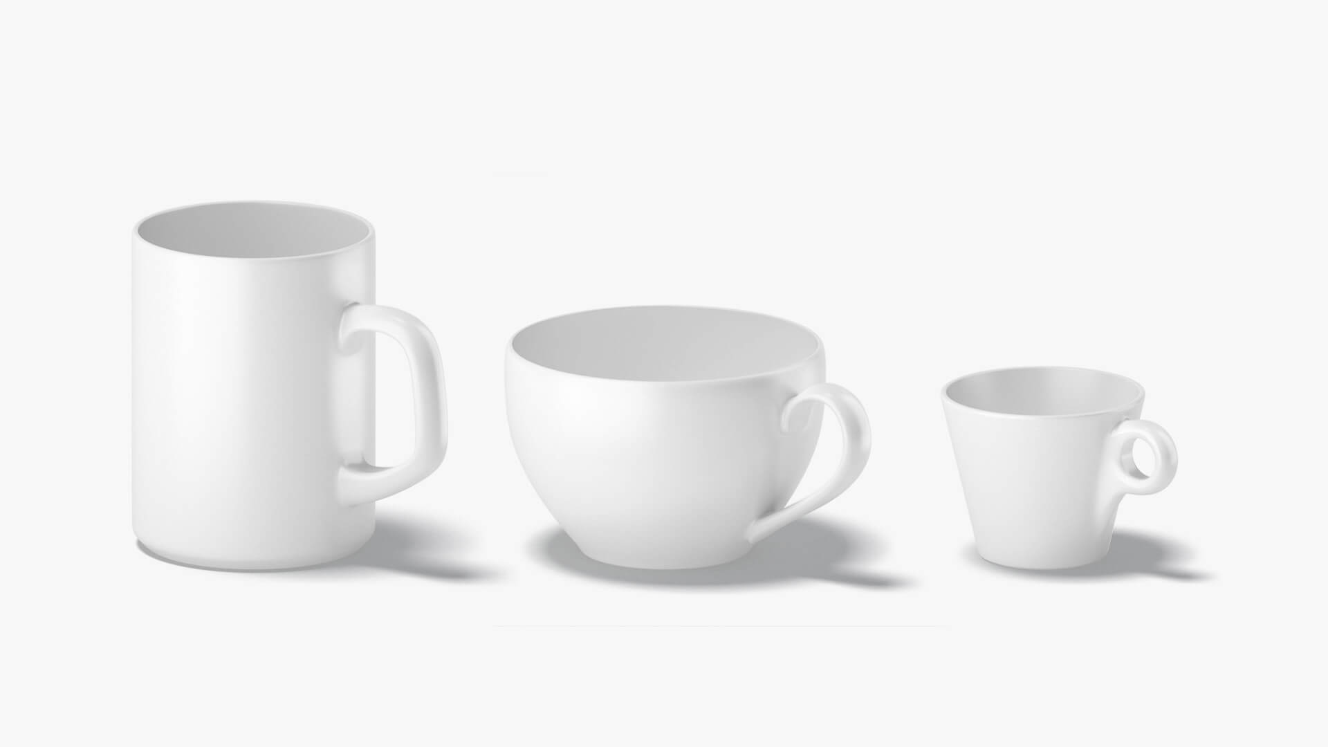 10 Mugs Shapes - White Ceramic Cups 3D Model by rebrandy