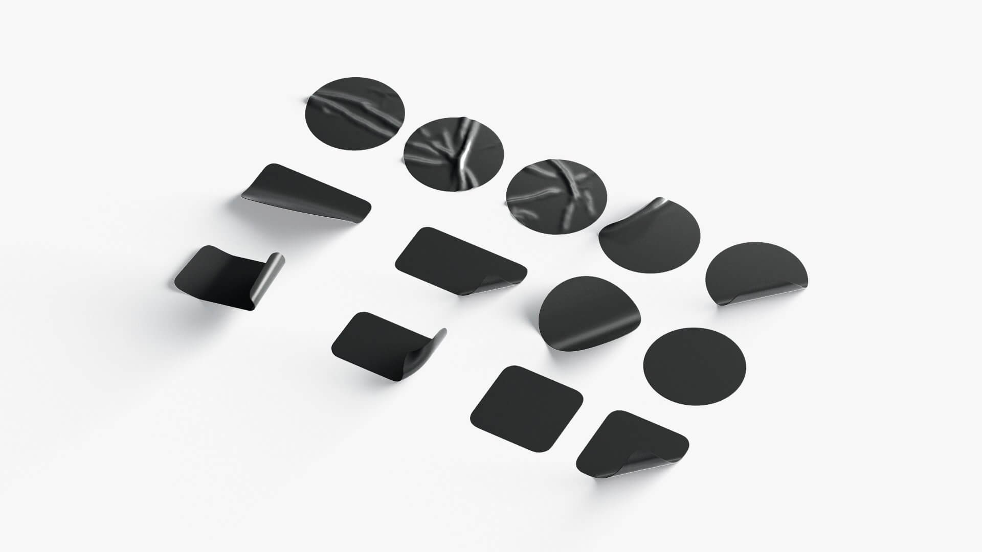 13 Stickers Set Black Adhesive Round Square Sticky Labels - 3D Model by ...