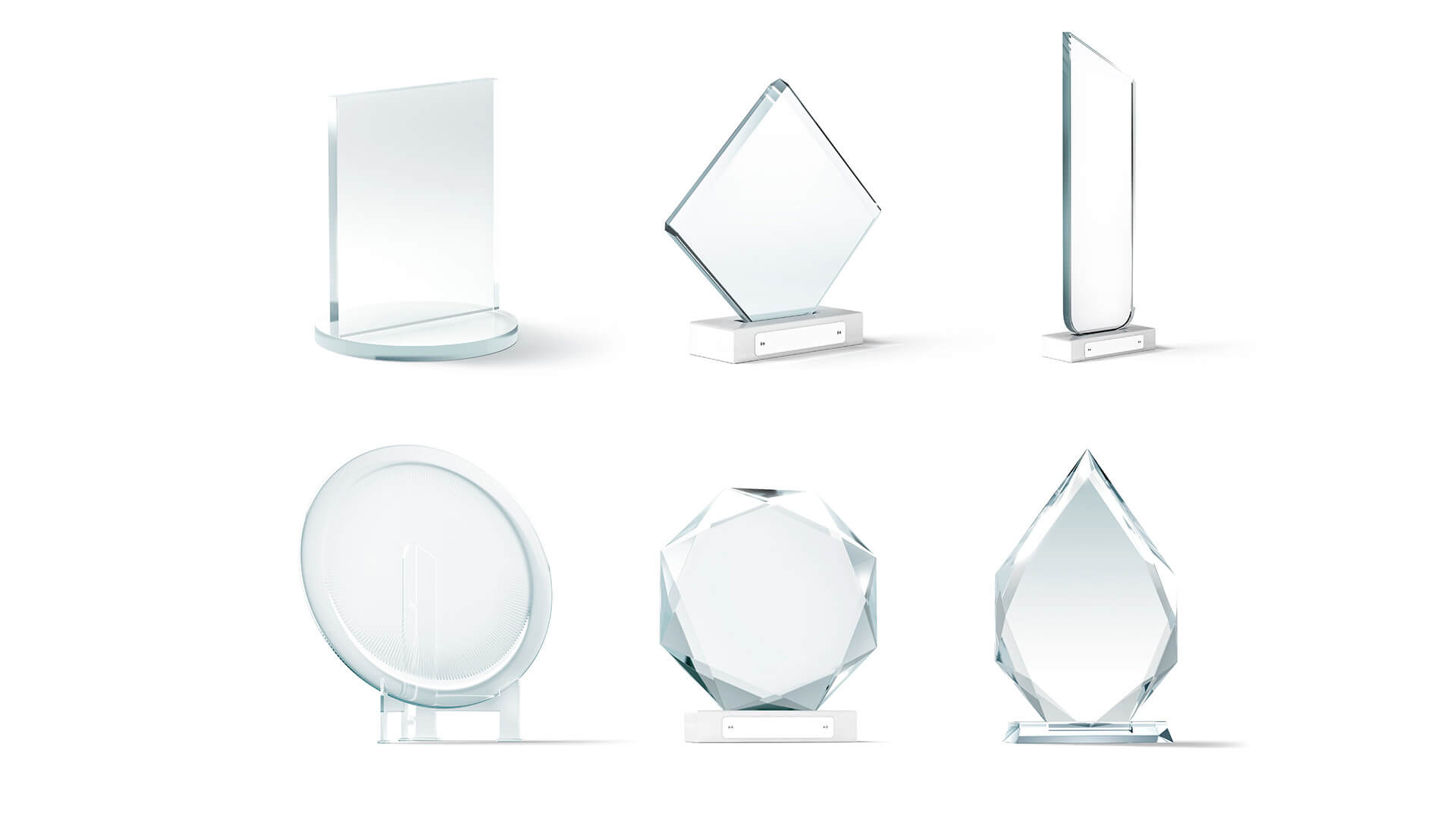 Glass Award Trophy Shapes Crystal Plaque Set 3D Model by rebrandy