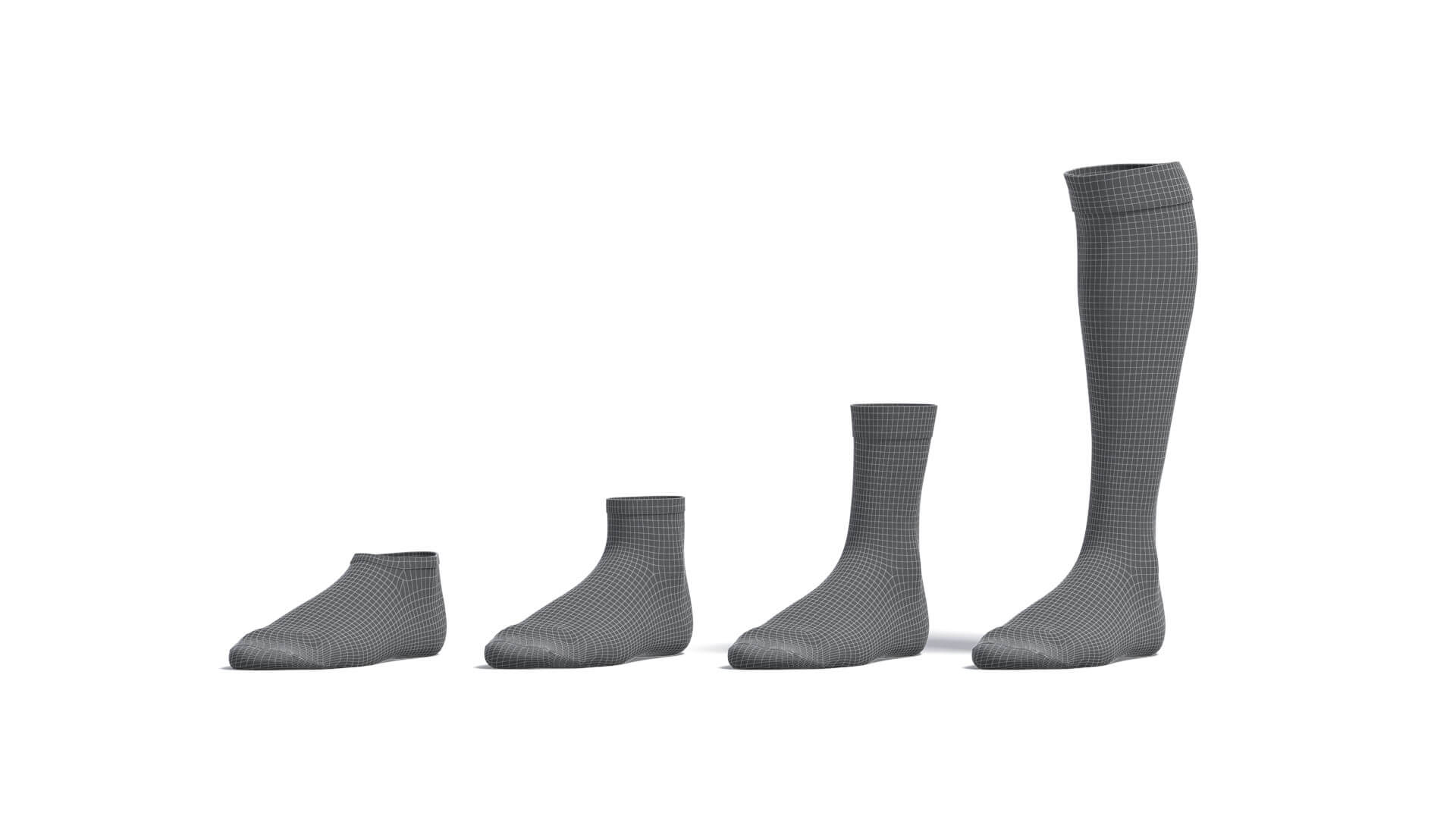 White Single Socks Different Shapes Fabric Sox 3D Model by rebrandy