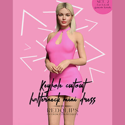 Keyhole Cut-Out Halter Neck Mini Dress for G8F &amp G8.1F
