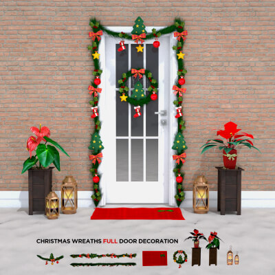 Christmas Wreaths Full Door Decoration