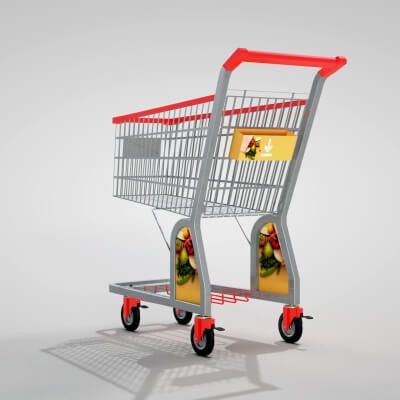 Supermarket Trolley with 1 Basket 3D Model