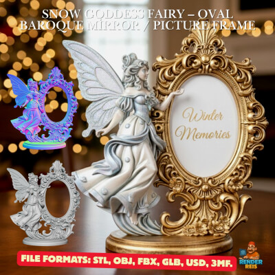 Snow Goddess Fairy &ndash Oval Baroque Mirror / Picture Fra