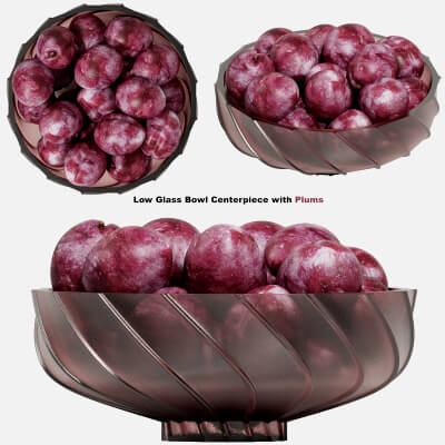 Low Glass Bowl Centerpiece with Plums