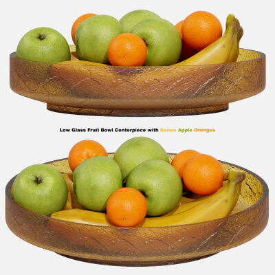 Low Glass Fruit Bowl Centerpiece with Banana Apple Oranges