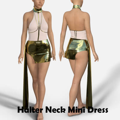 Halter Neck Mini Dress for Genesis 8 Female