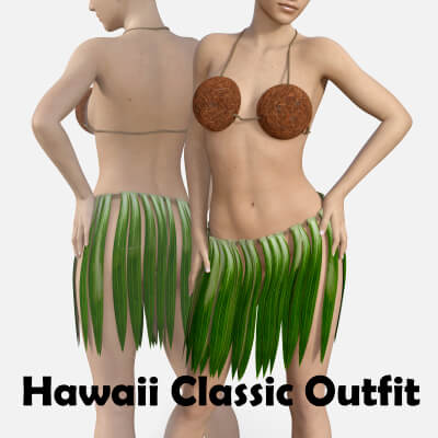 Hawaii Leafe Skirt With Coconut Bra for Genesis 8 Female