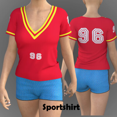Sportshirt with V-Neck for Genesis 8 Female