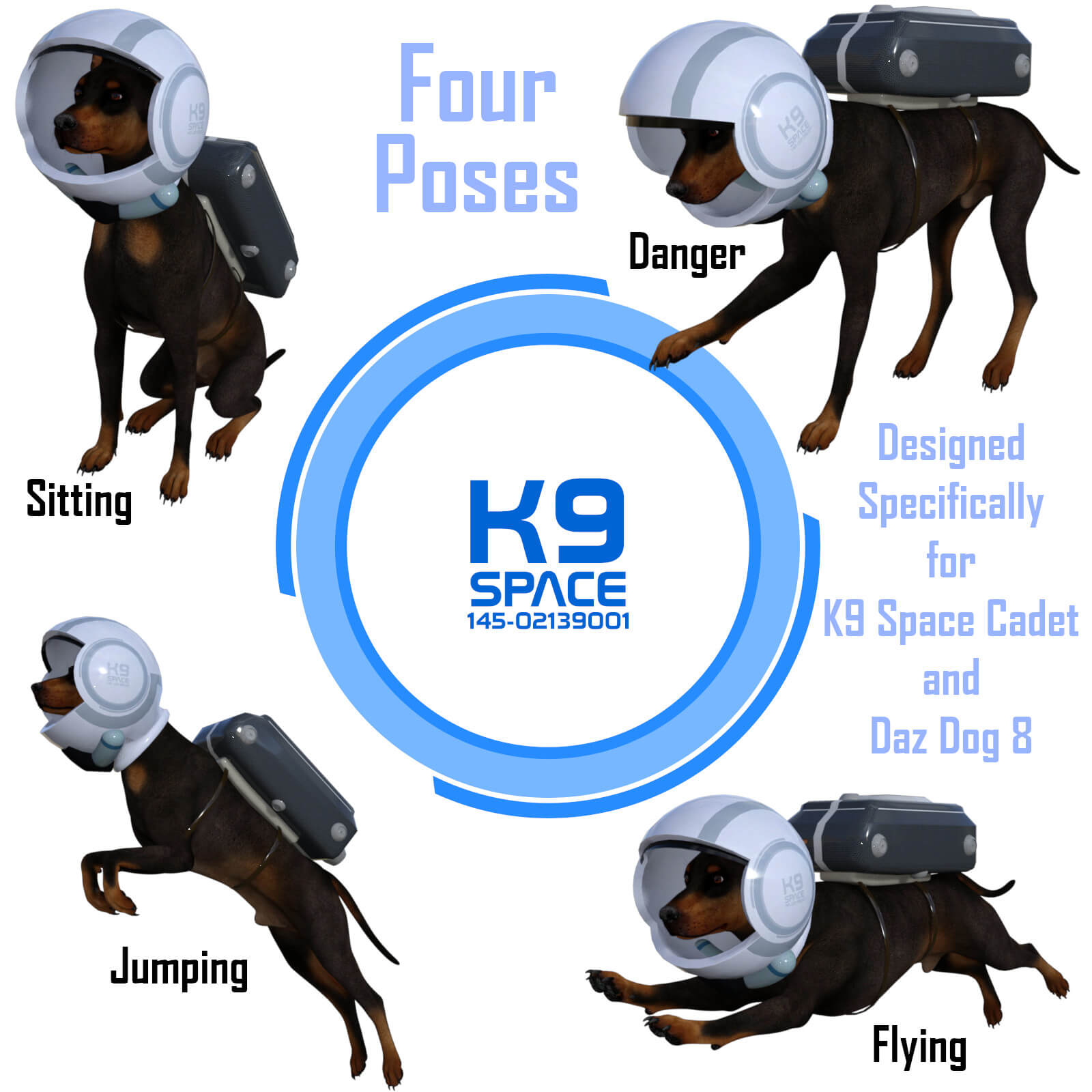 K9 Space Poses for K9 Space Cadet Outfit on Daz Dog 8 by rolow