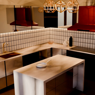 Luxury Contemporary Modular Kitchen 3D Asset