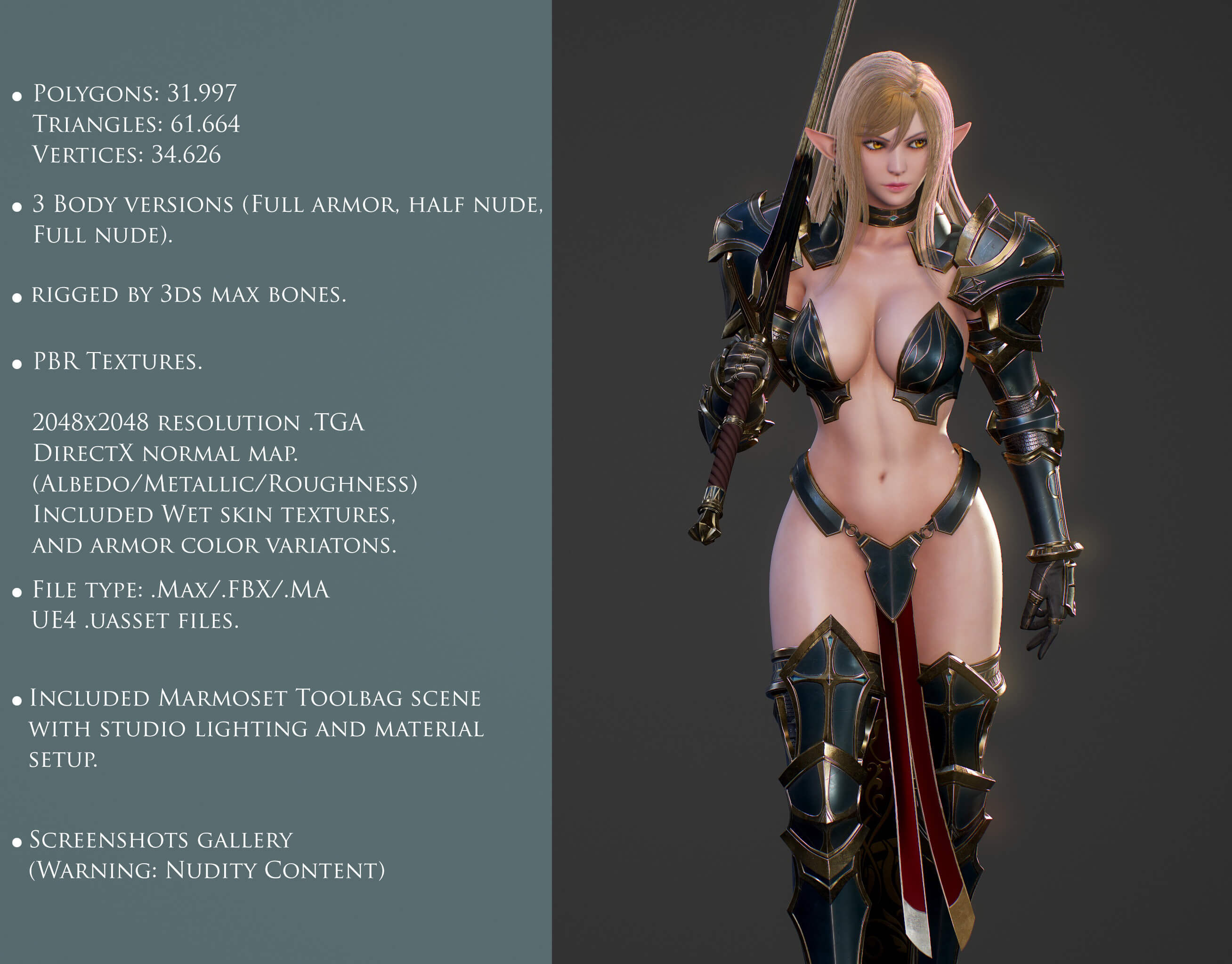 Elf Swordmaster - 3D Model by RyanReos