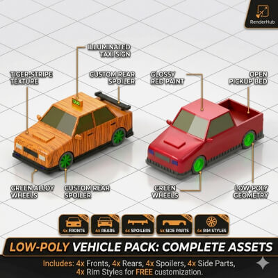 Fully Optimized Game Ready Cars with All Parts Pack for Game - Free 3D ...