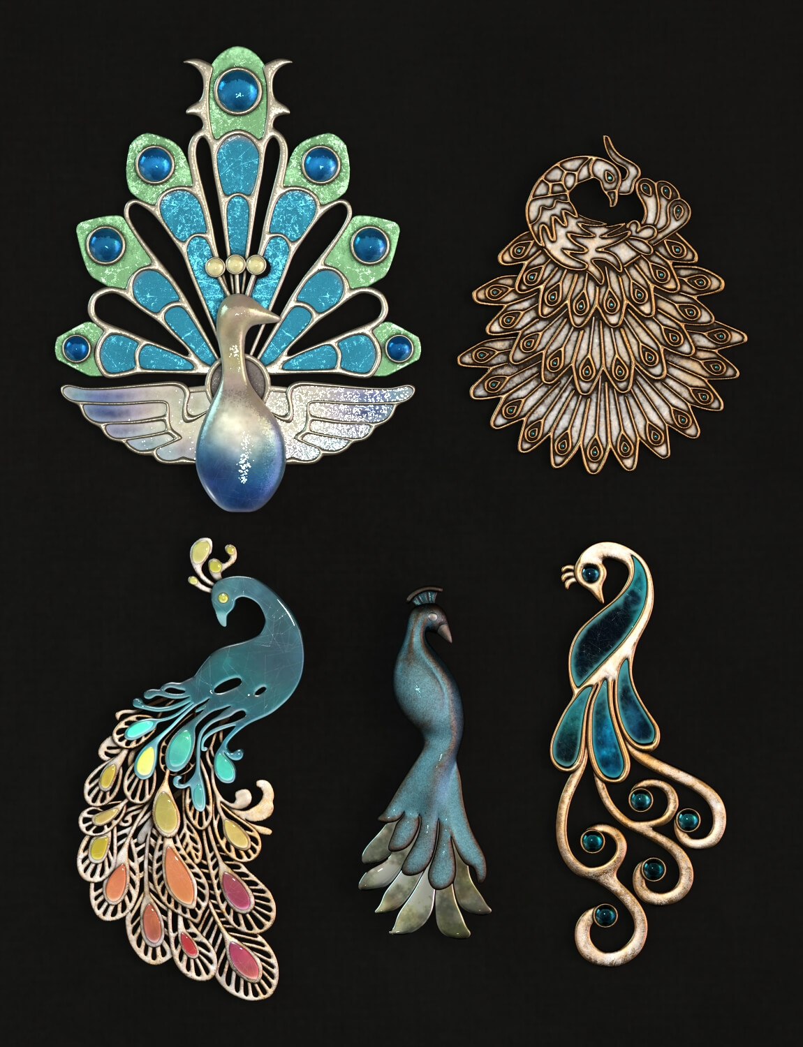 Free Peacock Jewelry 3D Render, Digital Art by sade