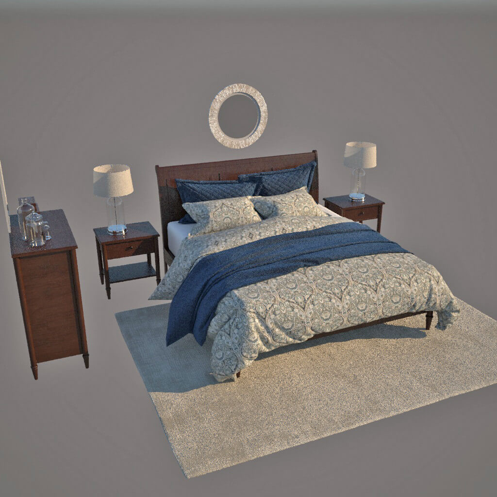 Bed With Wardrobe and Chandelier - 3D Model by sali111