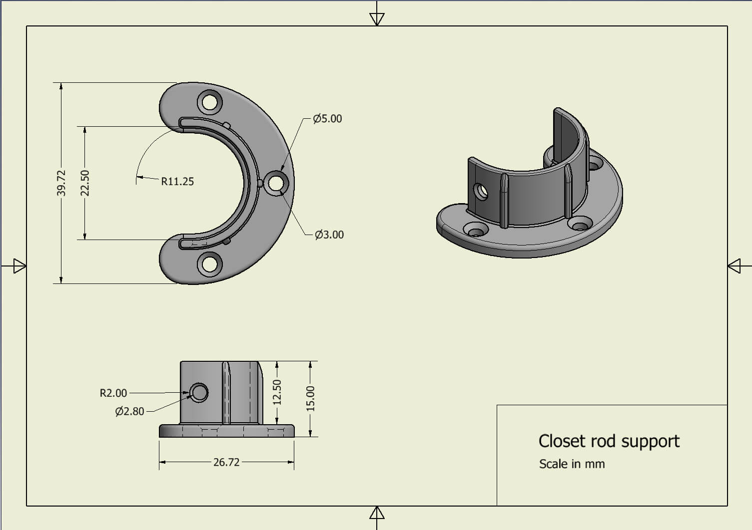 Closet Rod Support - 3D Model by sanchiesp