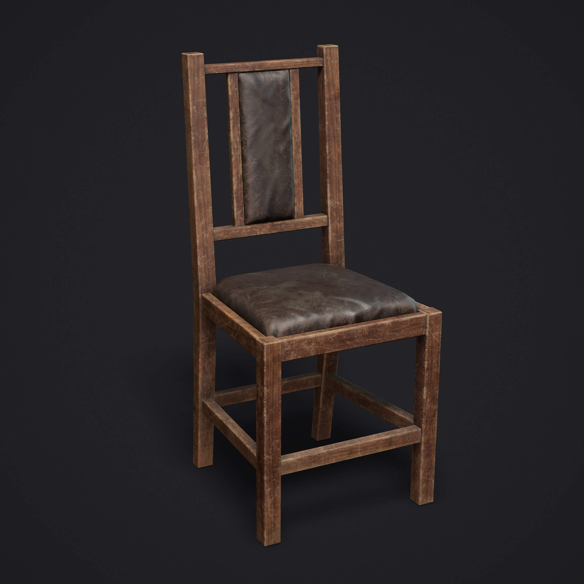 Wooden Chair Leather Seat 3D Model by Saqlain