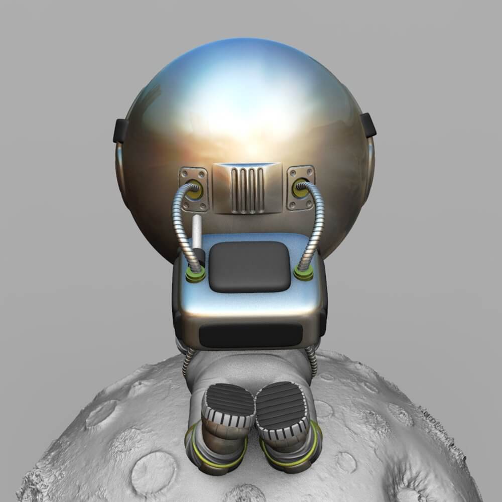 Chibi Spaceman Lying on Moon - 3D Model by seanguerrez